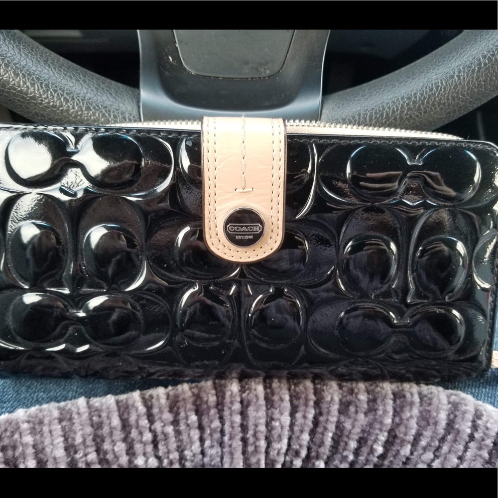 Coach full-size patent leather checkbook wallet